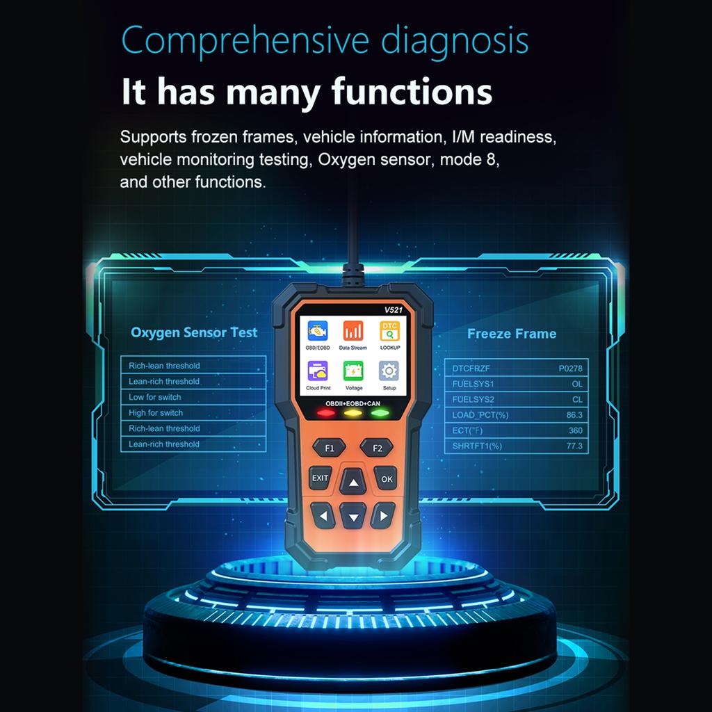 V521 Универсальный сканер OBDII Профессиональный считыватель кодов автомобилей Печать данных OBDIIEOBDCAN Режим сканирующего инструмента