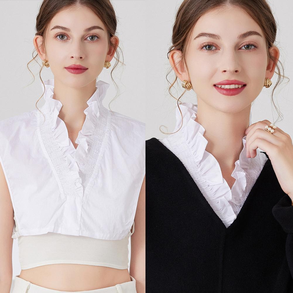 Wrinkled Ruffles False Collar Versatile Sweater Solid Color False Collars Detachable Female Half Shirt Blouse False V Collar