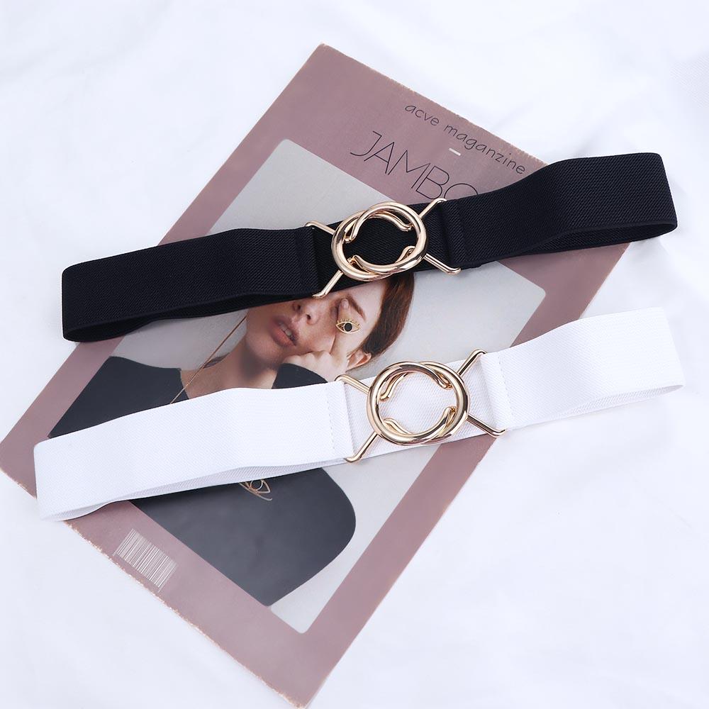 Knot Geometric Female Waist Strap Gold Round Buckle Belt Elastic Waist Belt Women Waistband