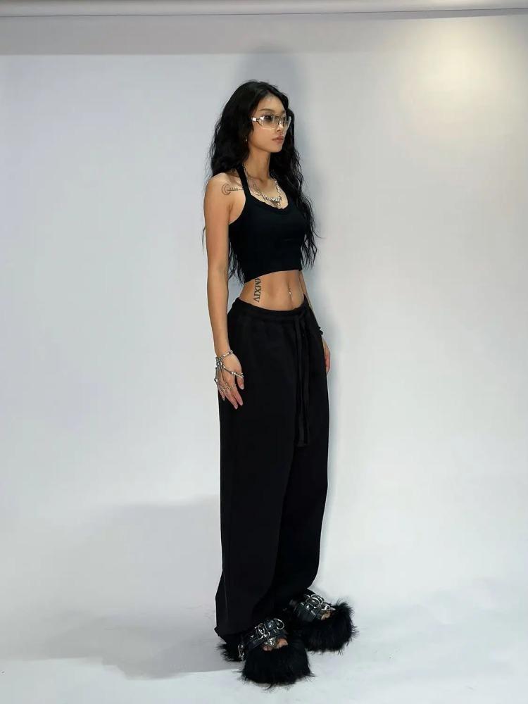 Повседневные и удобные серые спортивные штаны для женщин с накрахмаленной талией свободного кроя и брюки-парашюты