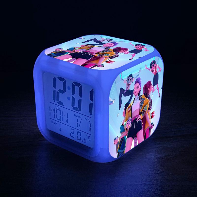 KPop Demon Hunters Cartoon Anime Rumi Mira Zoey Alarm Clock Night Light Student Fashion Personalized Bedside Electronic Clock