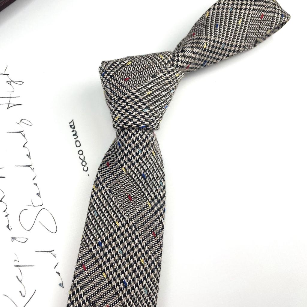 Men'S And Women'S Japanese Retro British 6Cm Narrow Tie Coffee Color Gray Blue Casual Grid, Get Married At Work