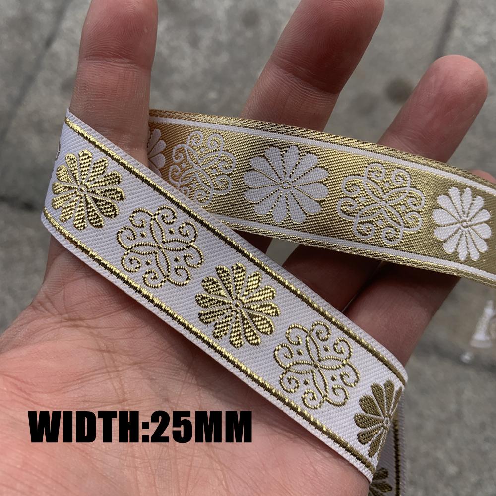 7 METER 25MM~40MM Gold Silver Vintage Ethnic Embroidery Lace Ribbon Boho  Trim DIY Clothes Bag Accessories Embroidered Fabric