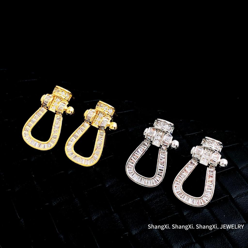 Luxury Zircon Horseshoe Buckle Earrings for Women, s925 Silver, Fashionable & Versatile for Elegant Style