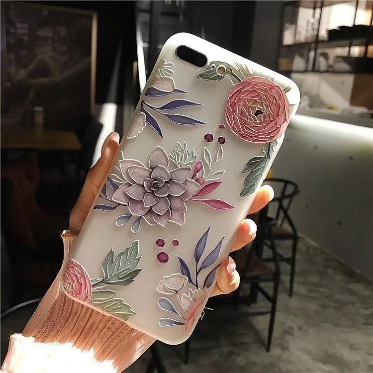 Чехол для iPhone 8 7 Plus X с цветочным узором 3D, милый, мягкий, силиконовый, ТПУ, задняя крышка