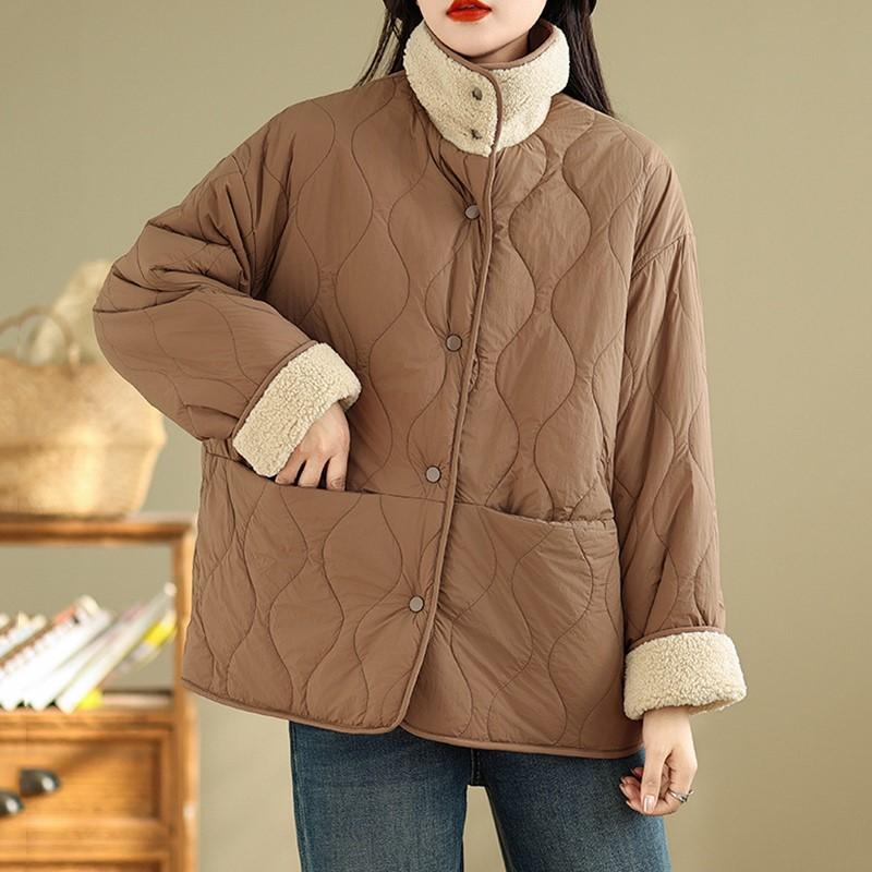 Осень-Весна-Зима Шерсть Хлопок Стеганая верхняя одежда свободного покроя женская повседневная свободная куртка Пальто