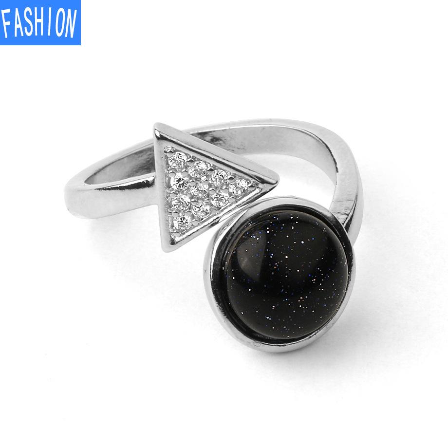 Natural Stone Round Crystal Triangle Adjustable Ring Gift for Women