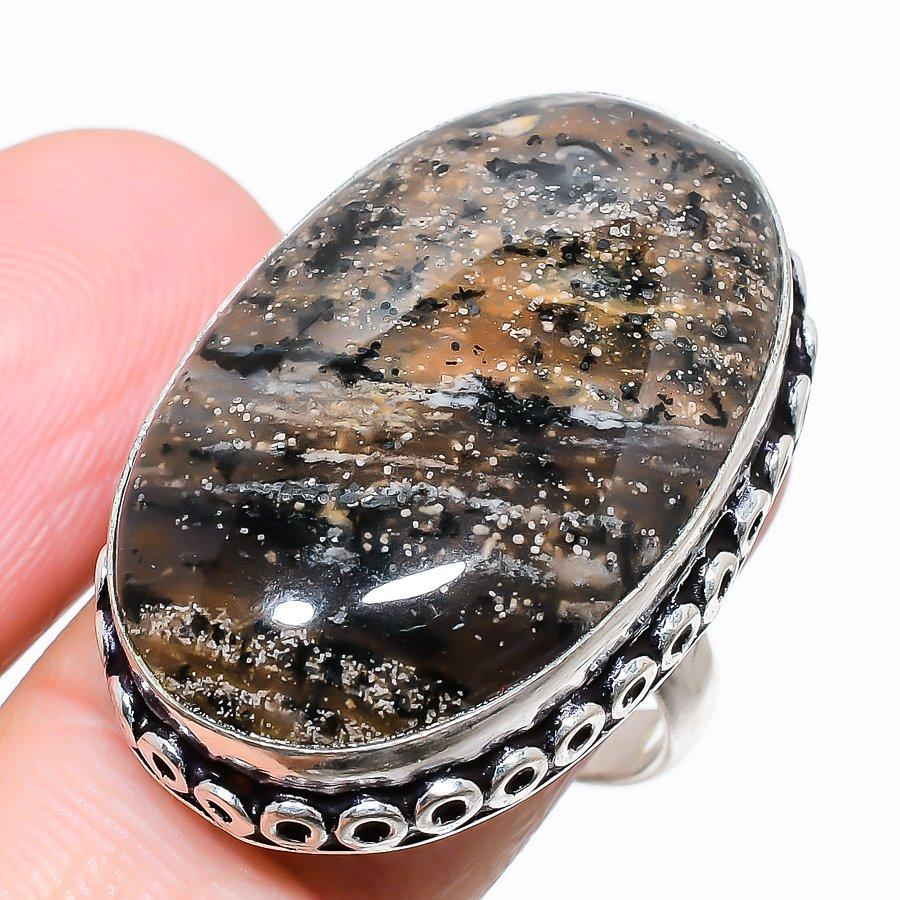 Honey Dendritic Gemstone 925 Sterling Silver Jewelry Ring Size 9 B0z44