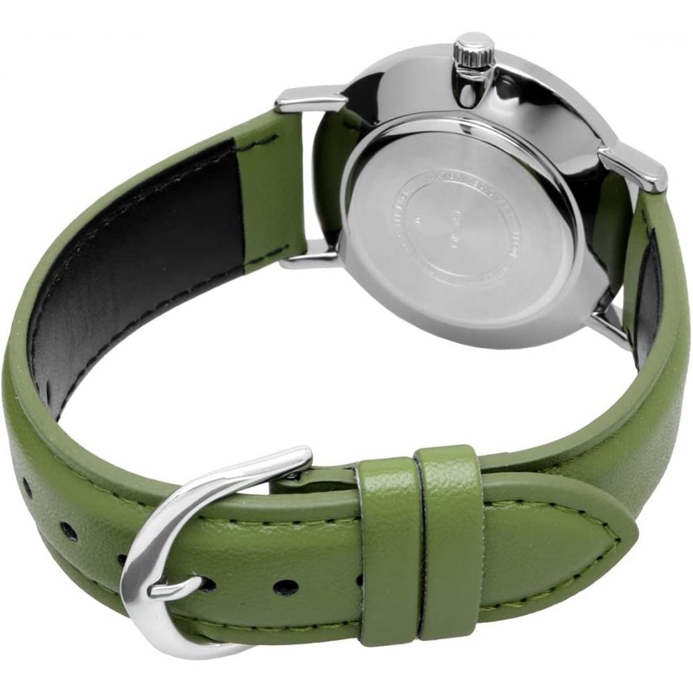 Casio Мужские кварцевые часы Серебристые   Зеленый кожаный ремешок Mtp Vt01l 3b