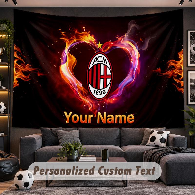 Wall Hanging Tapestry Custom NameAC Milan Pattern Personalized Printed Fabric Wall Decor