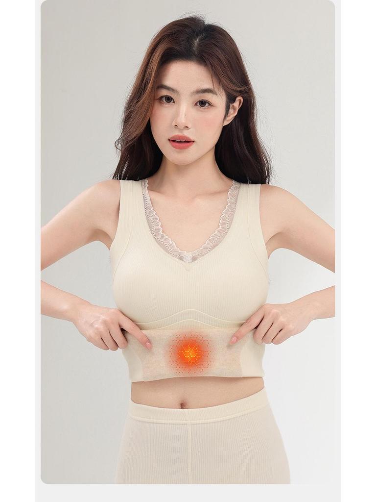 Lace Tila Cashmere Silk Vest: Brushed, Heat-Retaining Warm Fleece with Chest Pads for Women – Perfect for Autumn and Winter