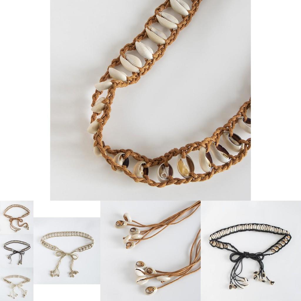 Handmade Leather Boho Waist Belt With Shell Decorations For Casual Wear