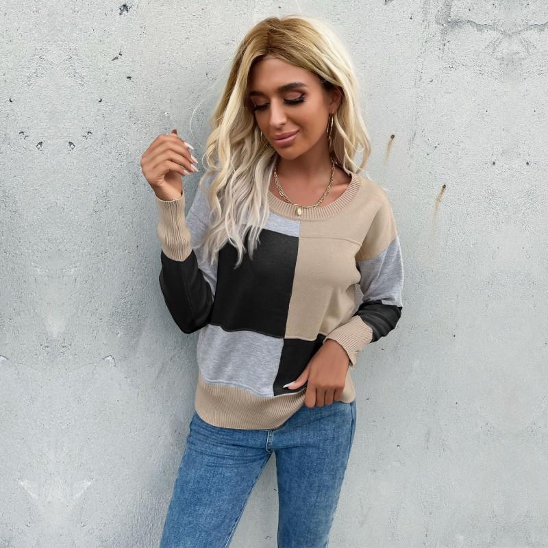 Винтажная мода элегантный повседневный свитер ранней осени с круглым вырезом и длинными рукавами вязаный свитер для женщин