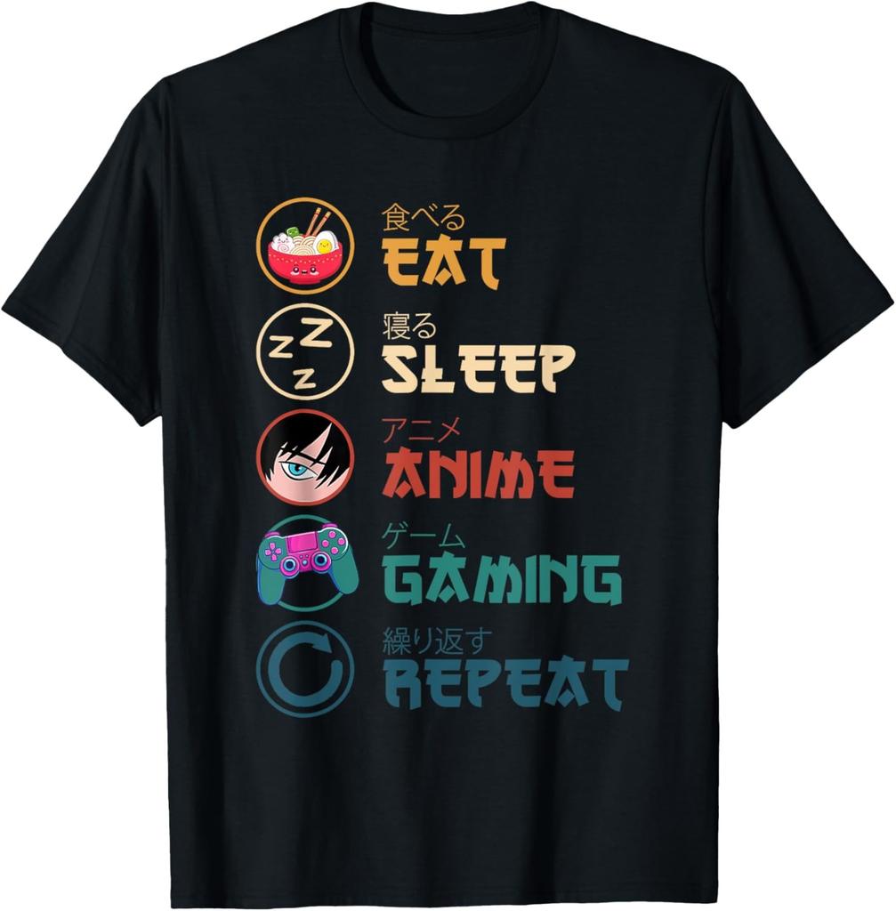 Eat Sleep Anime Gaming Repeat Kawaii Otaku Anime Unisexga Custom Printed Graphic T Shirts Customizable Graphic Loose Soft TShirts