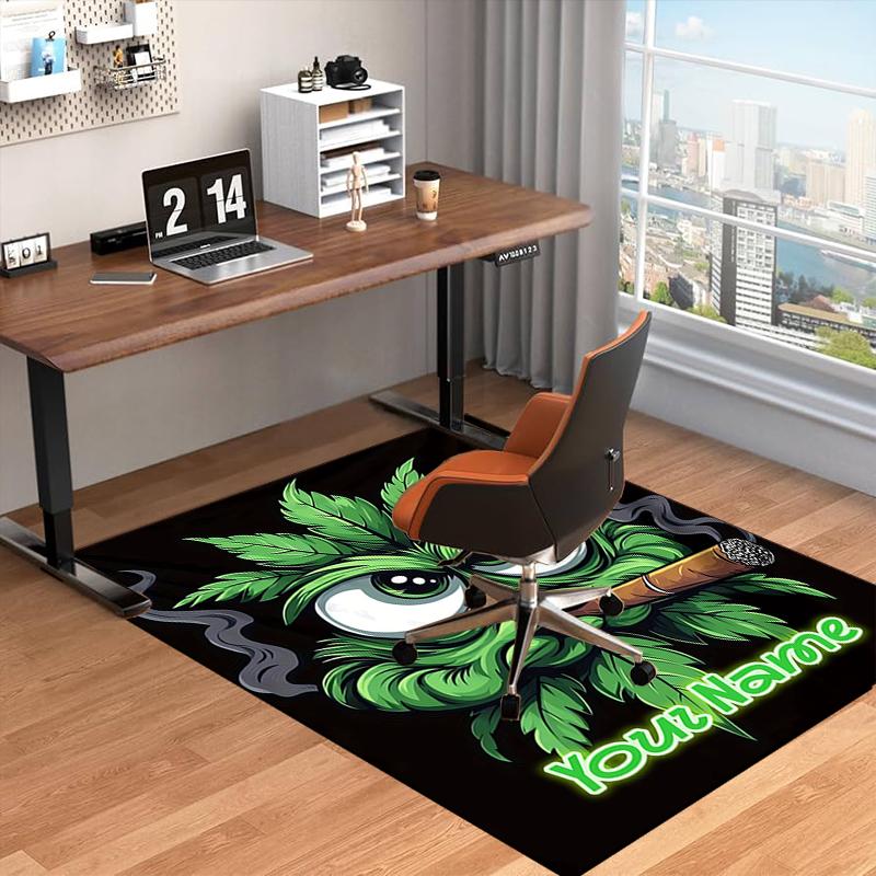 1PC Custom Name "Green Leaf Fun" Theme Floor Mat Ideal for Living Room, Game Rooms, Office, Bedroom Floor Mat Design