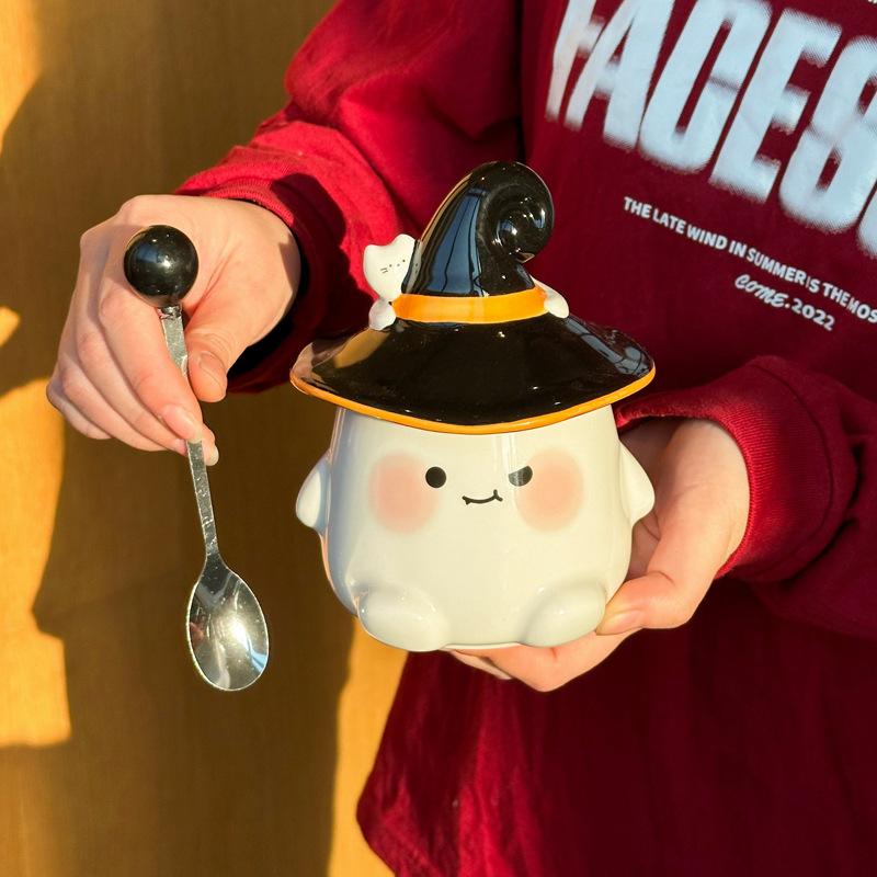 Хэллоуин милая чашка-привидение девушка керамическая кружка с крышкой ложкой офисная парная кофейная чашка сувенир