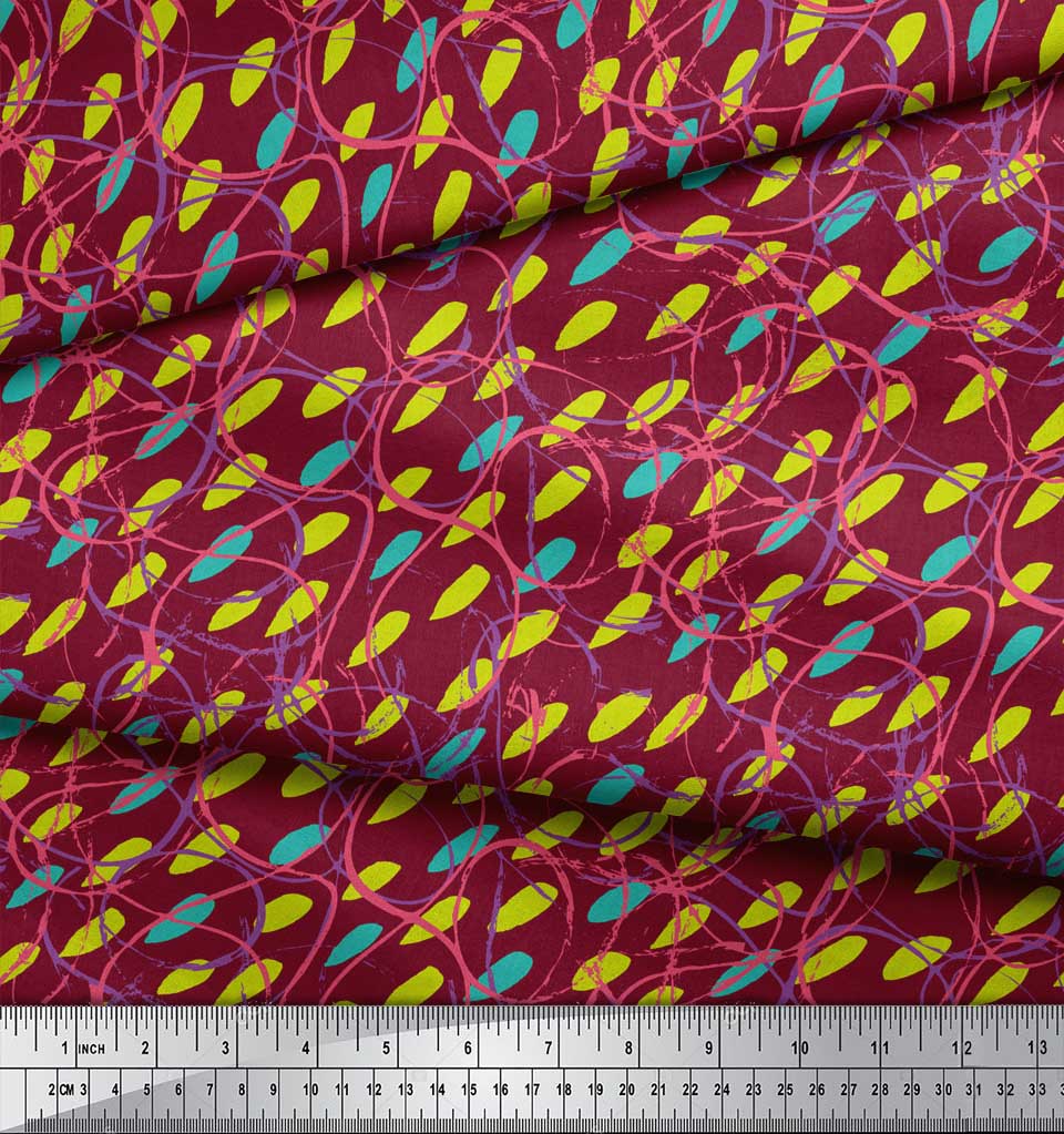 Soimoi Red Japan Crepe Satin Fabric Abstracts Abstract Print Fabric by the Metre 42 Inch