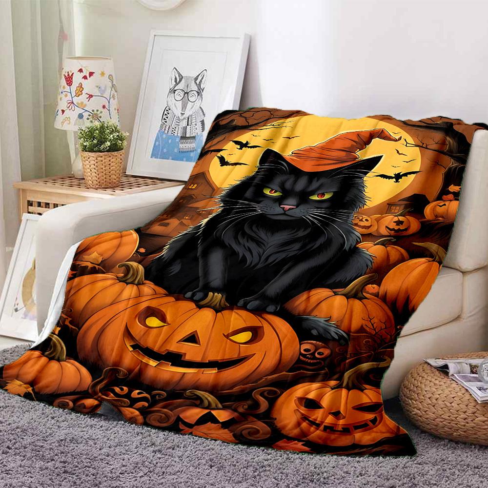 1pc Halloween Cat Blanket Lightweight Blanket Throw Blanket For Sofa, Bed, Travel, Camping, Livingroom, Office, Couch, Chair yy251010020