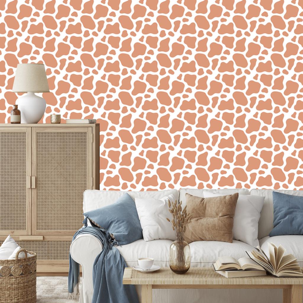 Cow Patches Wallpaper Peach and Cream for Living Room and Bedroom 50x1000