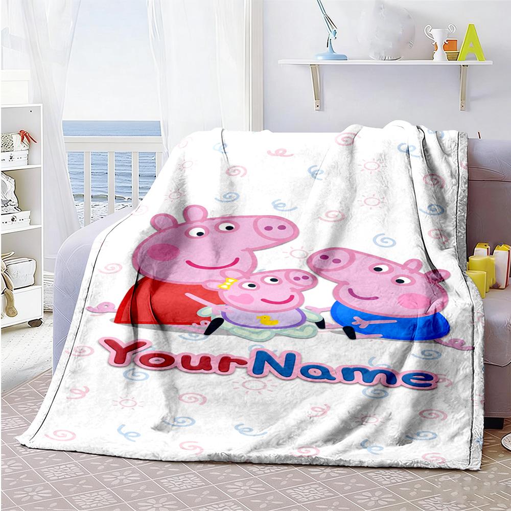 Peppa Pig Personalized Text Blanket Lightweight Customizable Blanket Durable Comfort Perfect for Livingroom Picnics Office Chair Couch