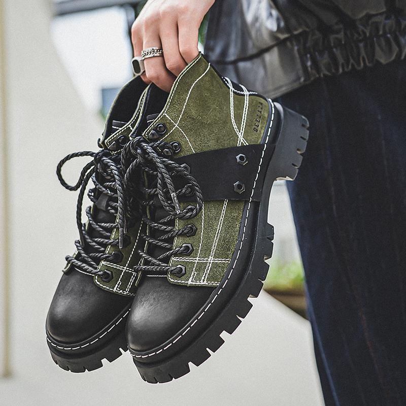 High Quality Cowhide Men Boots Street Punk Style Men's Shoes Outdoor Leather Boots Thick Soled High Top Boots Work Boots