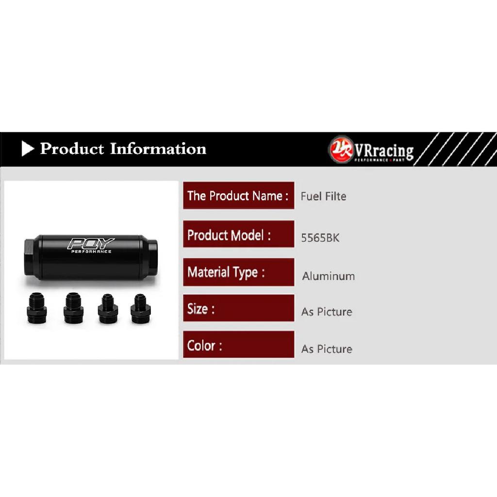 VR -Universal Car Racing In-Line Fuel Oil Filter With AN6/AN8 Fittings Adapter and 100 Micron Steel Element VR5565