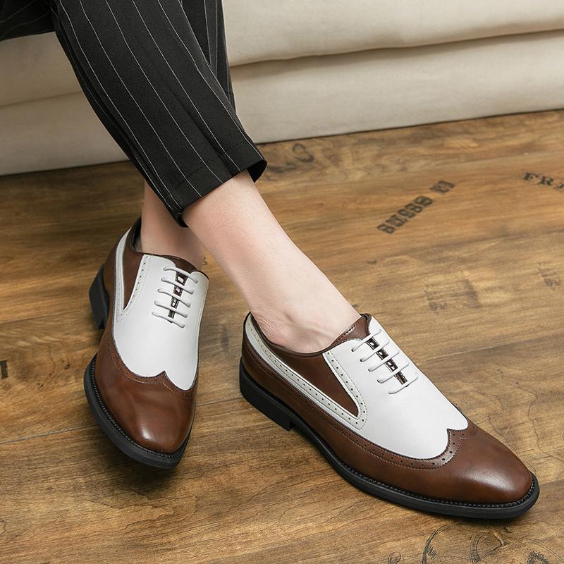 Модные деловые мужские кожаные туфли-броги, модные цветные блокирующие туфли для отдыха, вечеринки, офиса, свадебного платья, новые