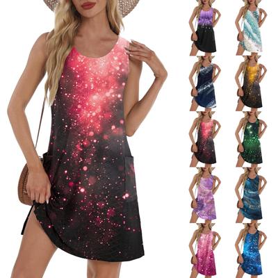 Женское свободное повседневное платье с принтом, жилет, юбка на бретелях, платье с карманами Юбка на бретелях, платье с карманами