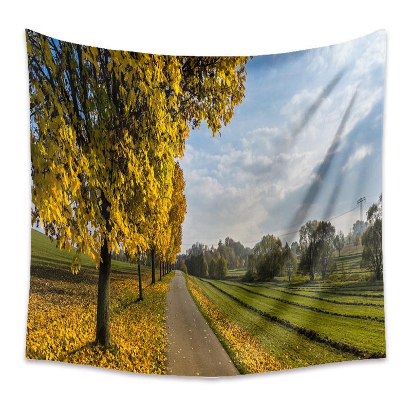 Autumn Yellow Forest Stream Landscape Print Pattern Tapestry Home Living Room Bedroom Wall Decor Background Cloth