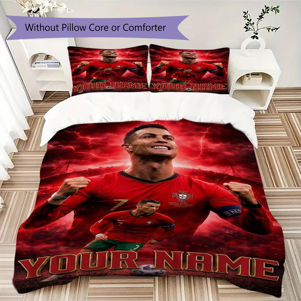 Custom Name Cristiano Ronaldo Pattern Bedding uilt Set uilt Cover Pillowcase Home Decoration Birthday Gift (1*duvet cover+2*pillowcase without core)