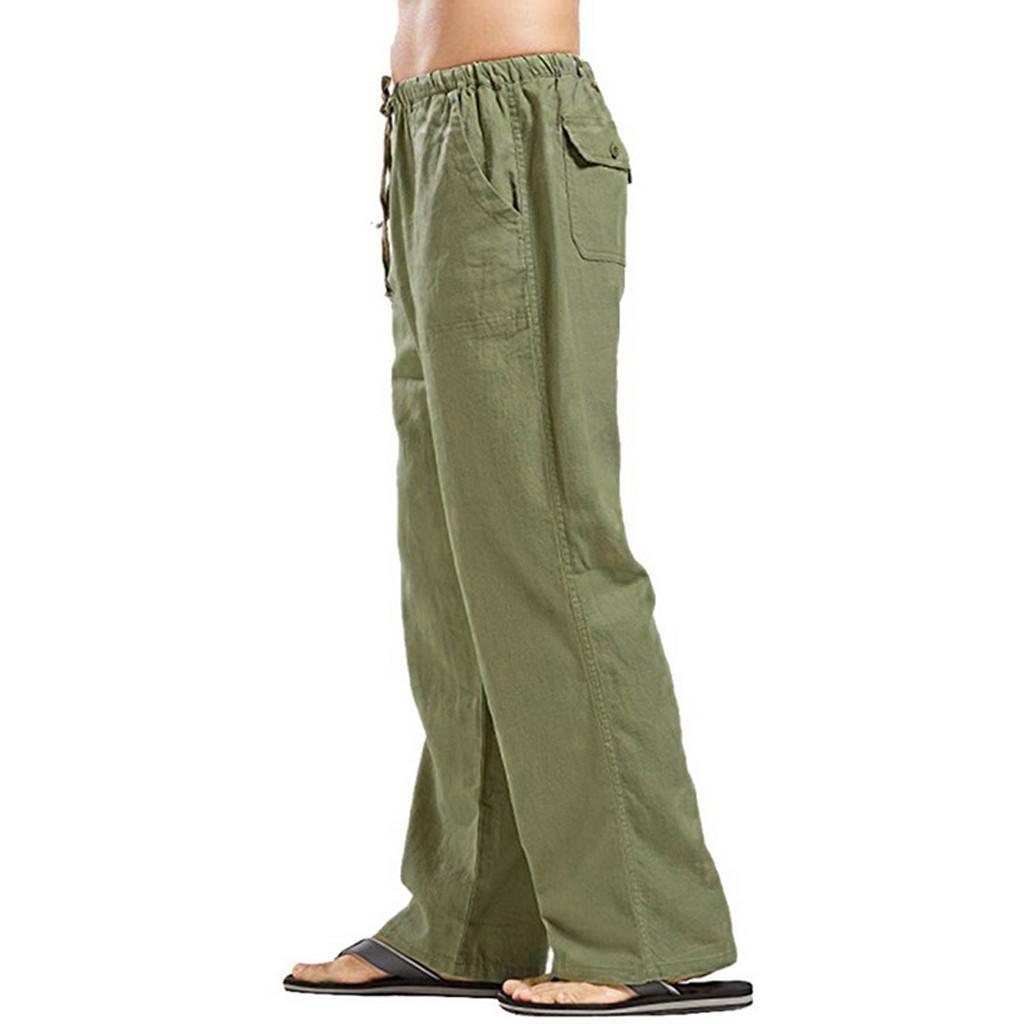 Men's Linen Large Size Cotton Pocket Trousers Casual Loose Pants