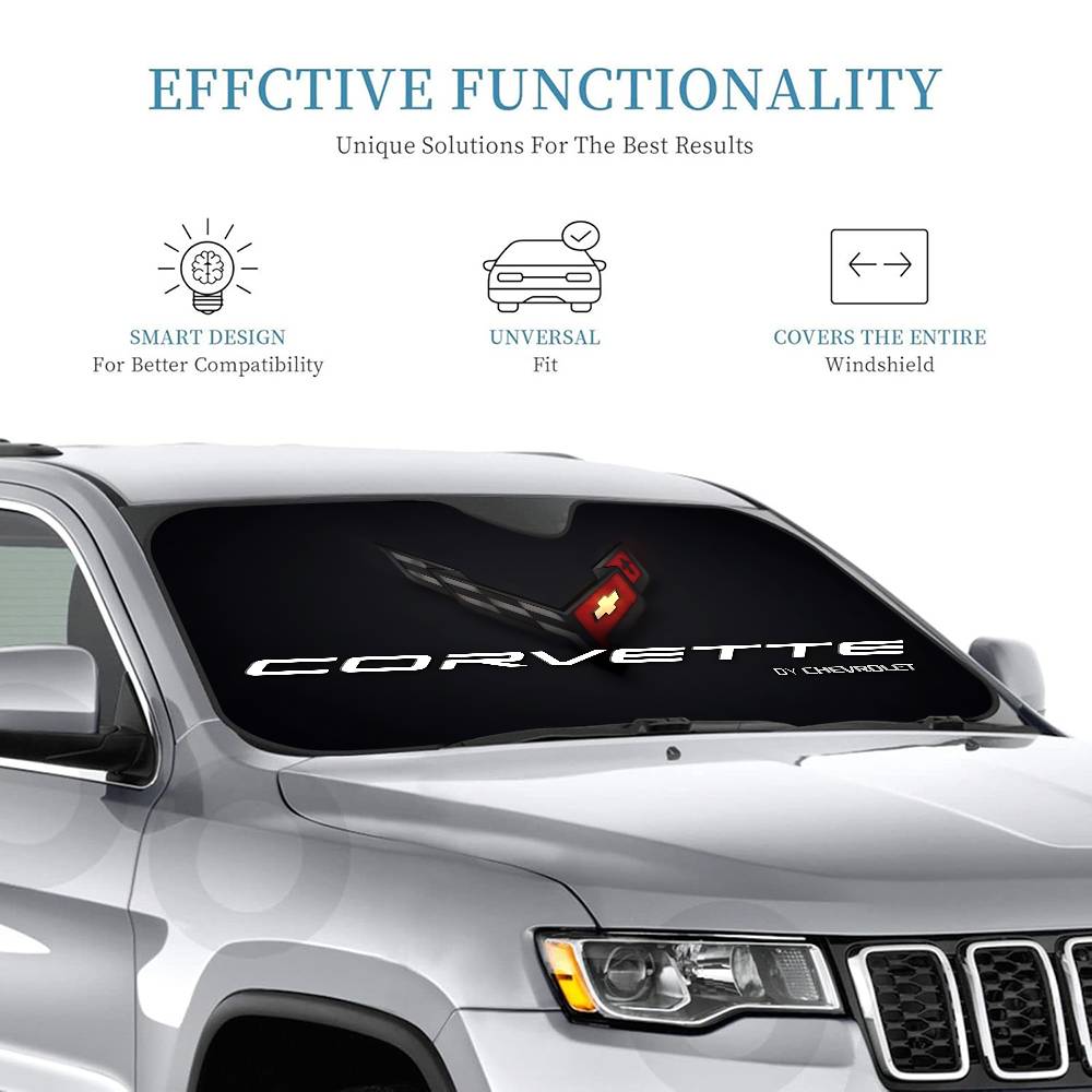 C-Corvette Novelty Car Front Windshield Sunshade 70x130cm Cartoon Foils Car Window Windscreen CoverWindshield Sunshades 1