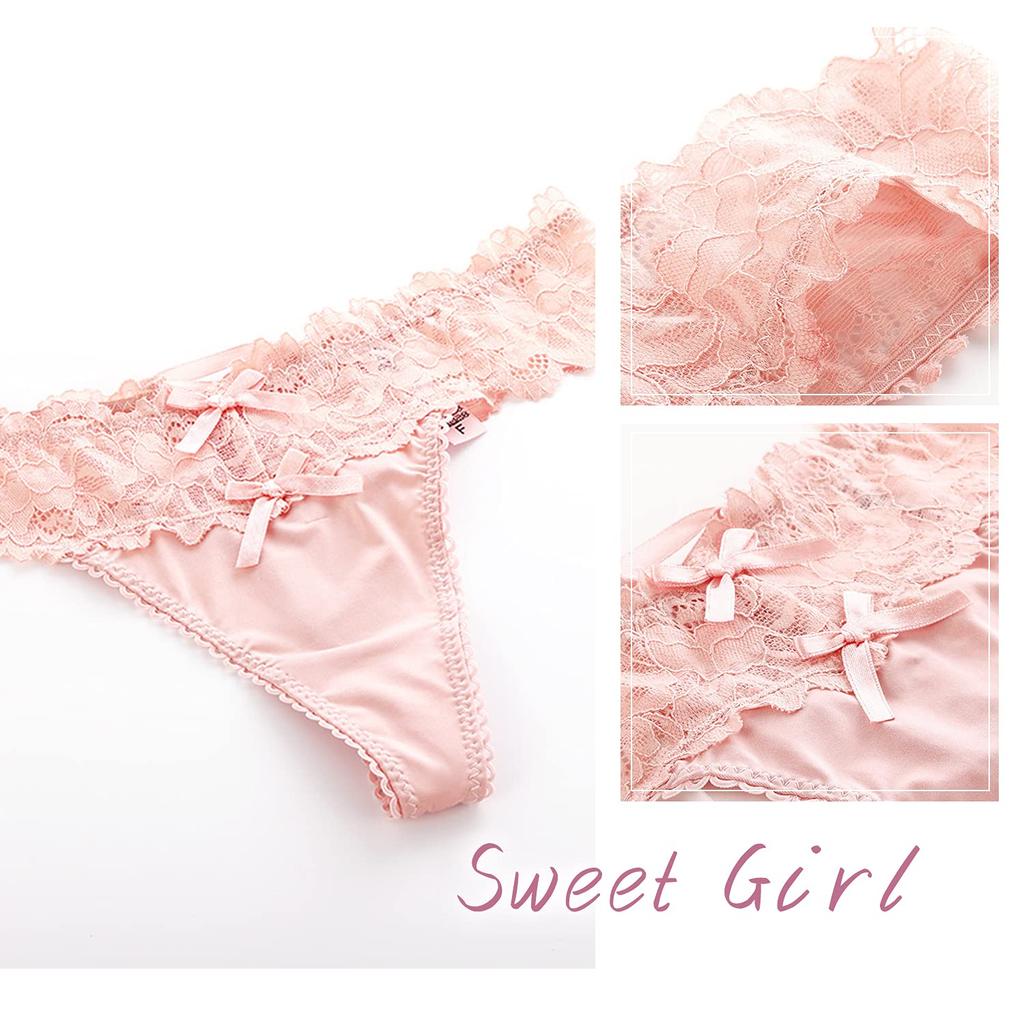 Josigge Lace Luxurious Shiny Satin Underwear of Women's T-Back Panties, Edge, Sexy, Butt-Lifting, Fabric, Women's (Set 3)