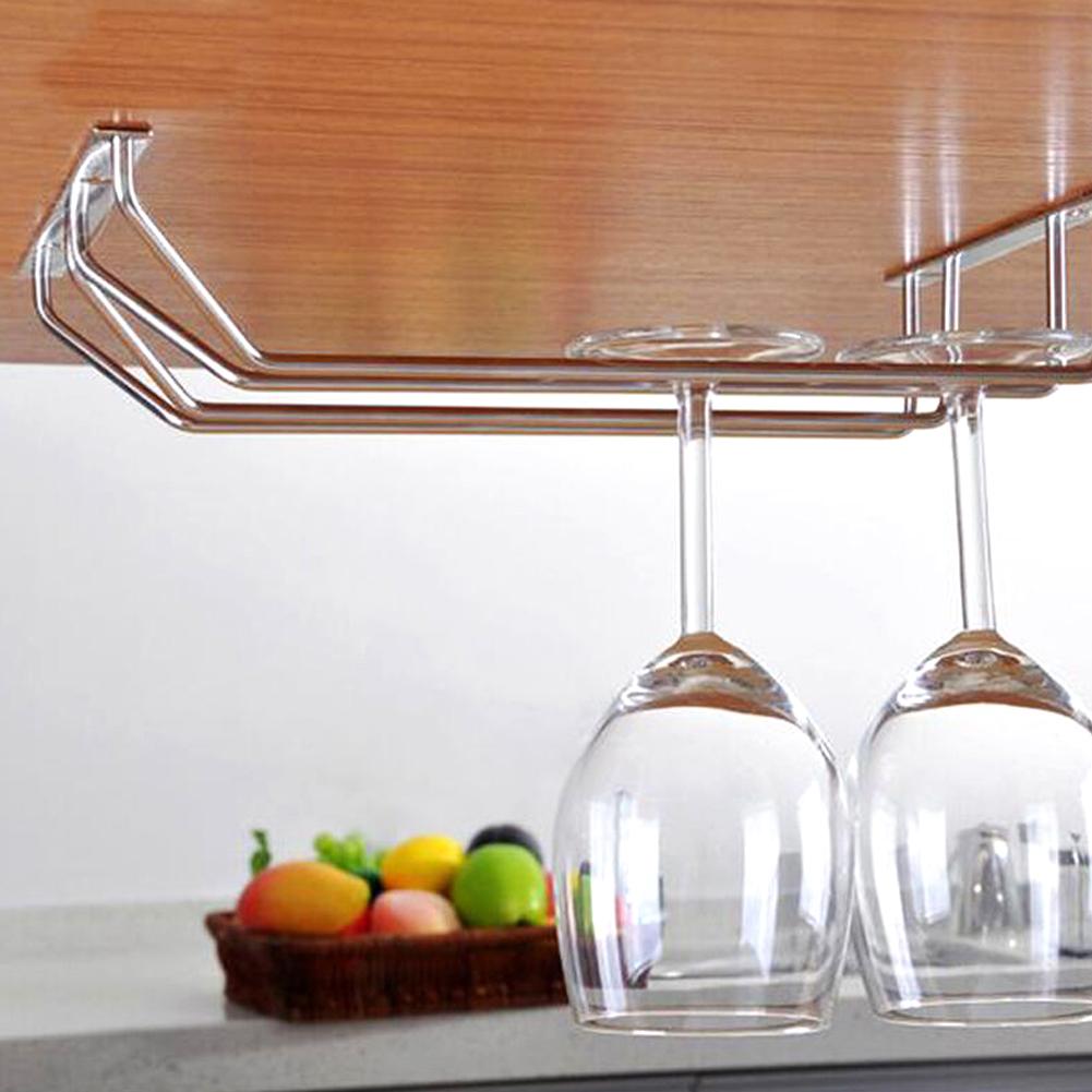 35cm Double Row Stainless Steel Wine Glass Rack Holder Hanging Shelf for Bar Home Kitchen