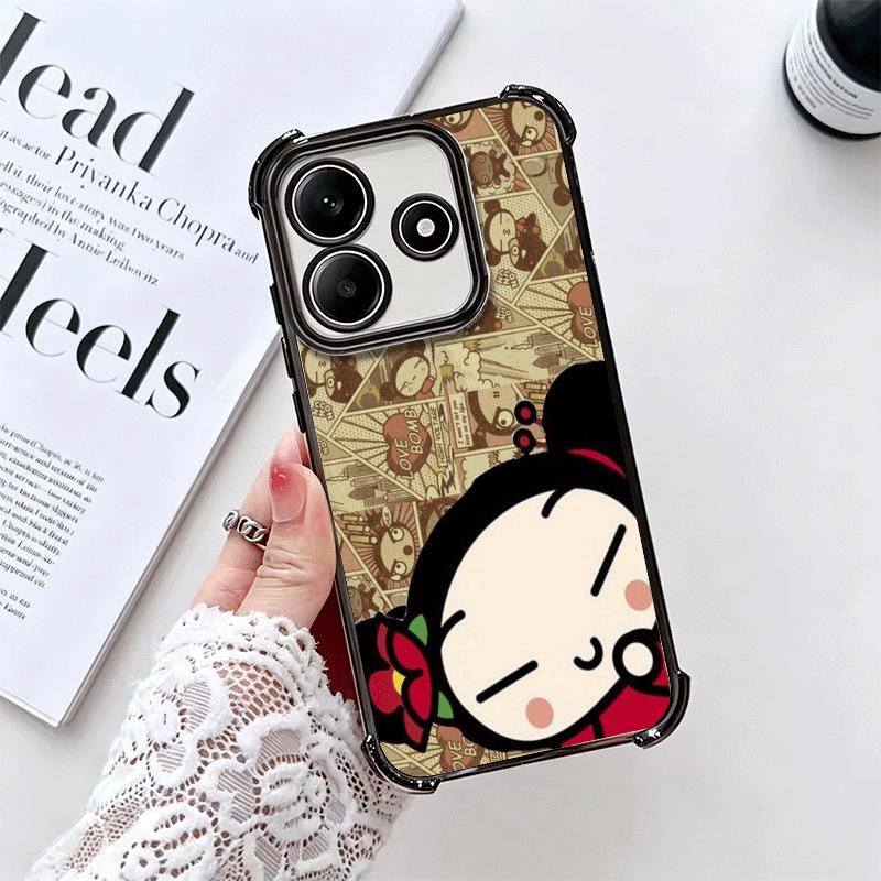 Cartoon Cute Pucca Garu Plating Phone Case For Xiaomi Redmi Note 14 15 Pro Plus 13 12 11 11S 11T 10 9S 9 5G Anti-Fall Airabag Co