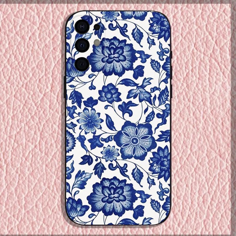 Blue white Porcelain Pattern Phone Case For Samsung S25,S24,S21,S22,S23,S30,Ultra,S20,Plus,Fe,Lite,Note,10,9,5G Black Cover