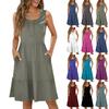 Женские летние повседневные платья с круглым вырезом и пуговицами без рукавов, однотонные
