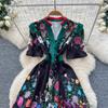 Летние женские платья с винтажным принтом, подиумные, с V-образным вырезом, на одной пуговице, мини, короткое, для вечеринки