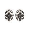 Estele Rhodium Plated Oxidized Oval Shaped Stud Earrings with Black Enamel for Women