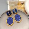 Vintage European & American Lapis Lazuli Dangle Earrings: Retro Court Style, Luxurious and Unique.