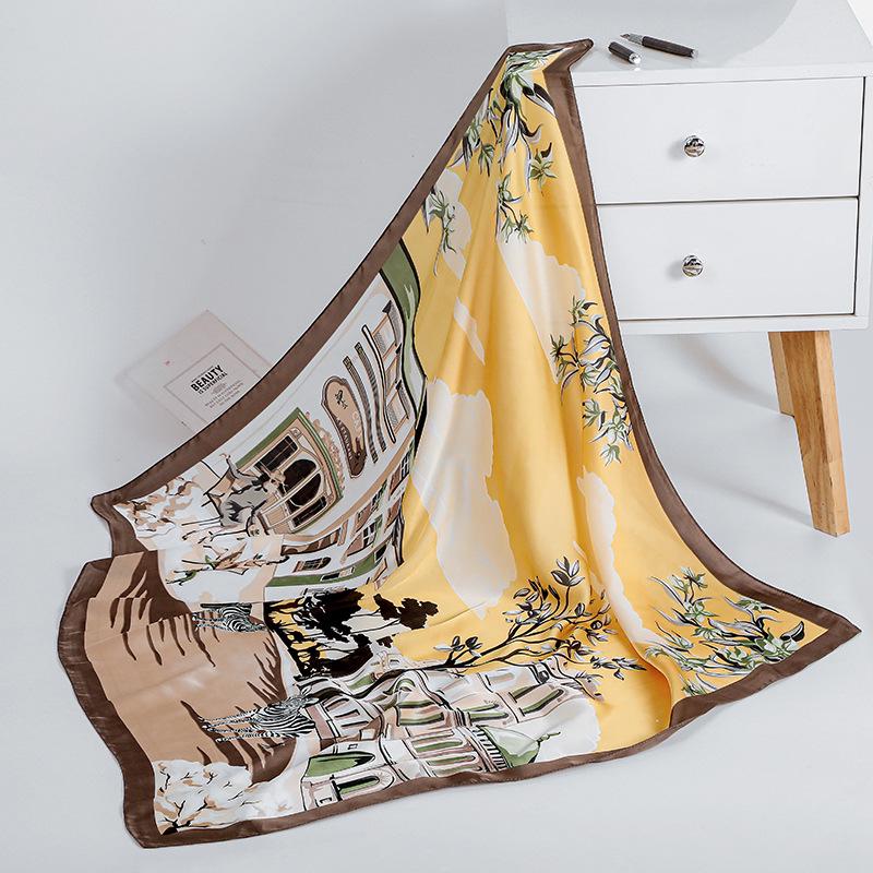 Шелковистый женский квадратный шарф 90x90 в корейском стиле, весна/лето, универсальный, с принтом