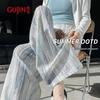 GUJIN Women's High-Waist Hollow Out Ice Silk Wide-Leg Pants
