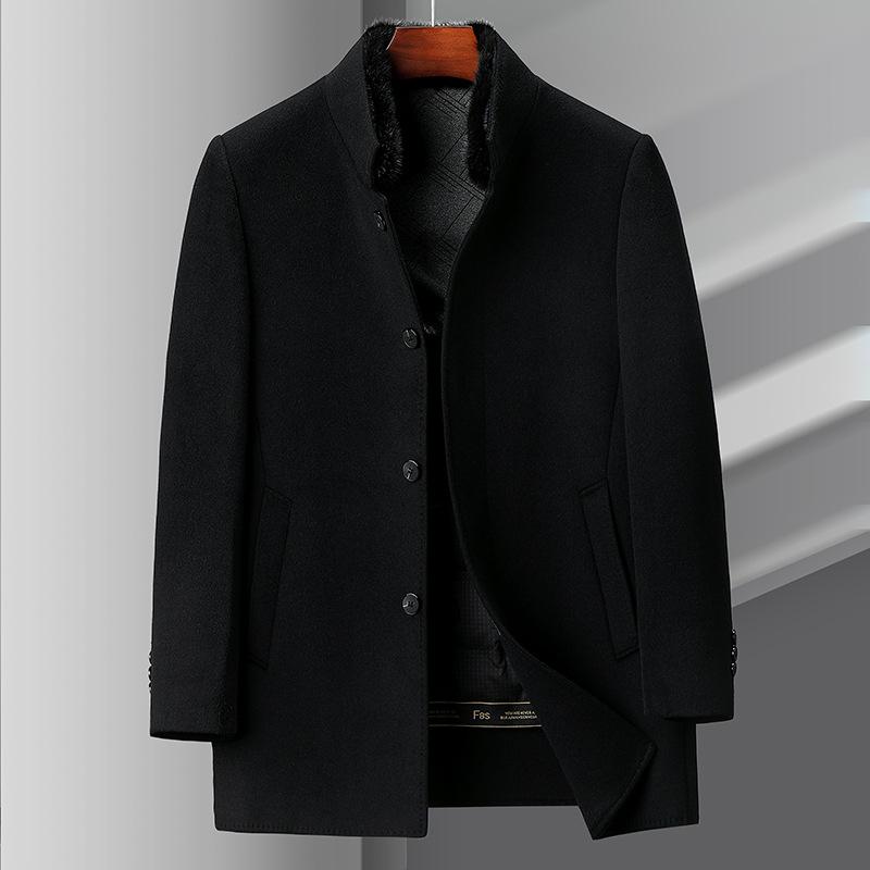 Мужское двухстороннее кашемировое пальто с воротником-стойкой, шерстяное пальто средней длины на пуховой подкладке, воротник из меха норки средней выдержки