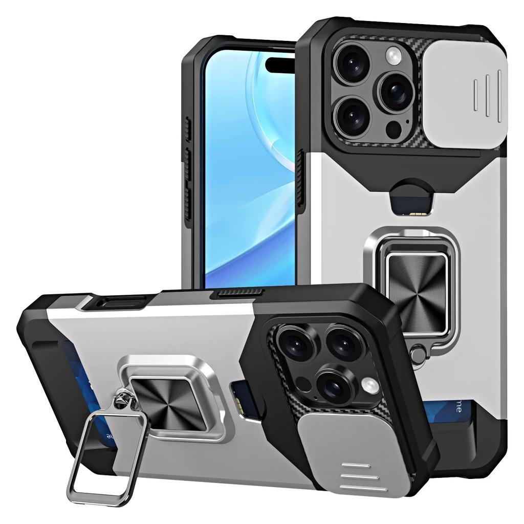 Защитный чехол для телефона IPhone 16 15 14 13 12 11 Pro Max с кольцом-подставкой, карманом для карт и защитным окошком для камеры, военного качества