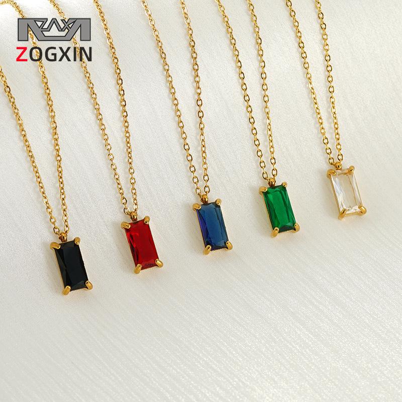 Подвеска из нержавеющей стали 18 карат с цирконом - Женская минималистичная геометрическая квадратная цепочка для ключиц