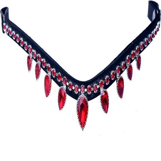 Beautiful Red Stone Crystal Leather Bridle Snap Browband for Horse Equestrian Browband for Horse.