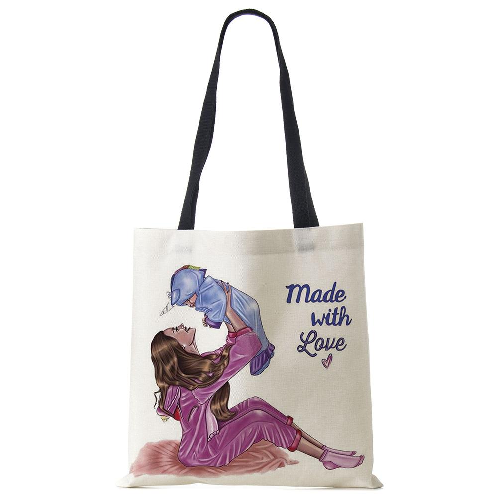 Милый мультфильм супер мама принт льняная большая сумка многоразовые сумки на плечо мама и ребенок складные женские повседневные сумки женские тканевые сумки