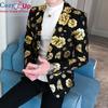 Cozy Up Men Clothing Spring Casual Bronzing Printed Suit Collar Korean Slim