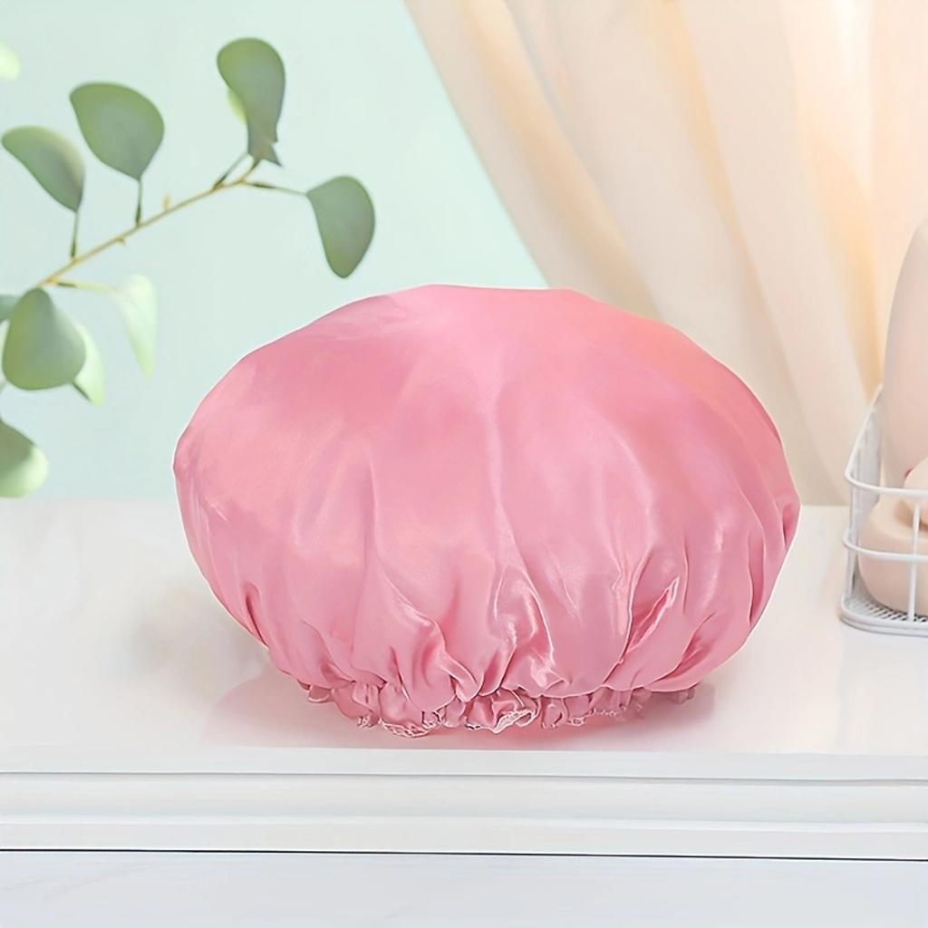 1pc-Double Layers Waterproof Shower Cap for Women Breathable Dust-Proof Multifunctional Shower Hat Hair Accessory