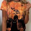 Halloween Pumpkins & Cat Graphic Print Women's T-shirt Female Tees Oversized T-Shirt Summer Women Clothing Short Sleeve Fashion